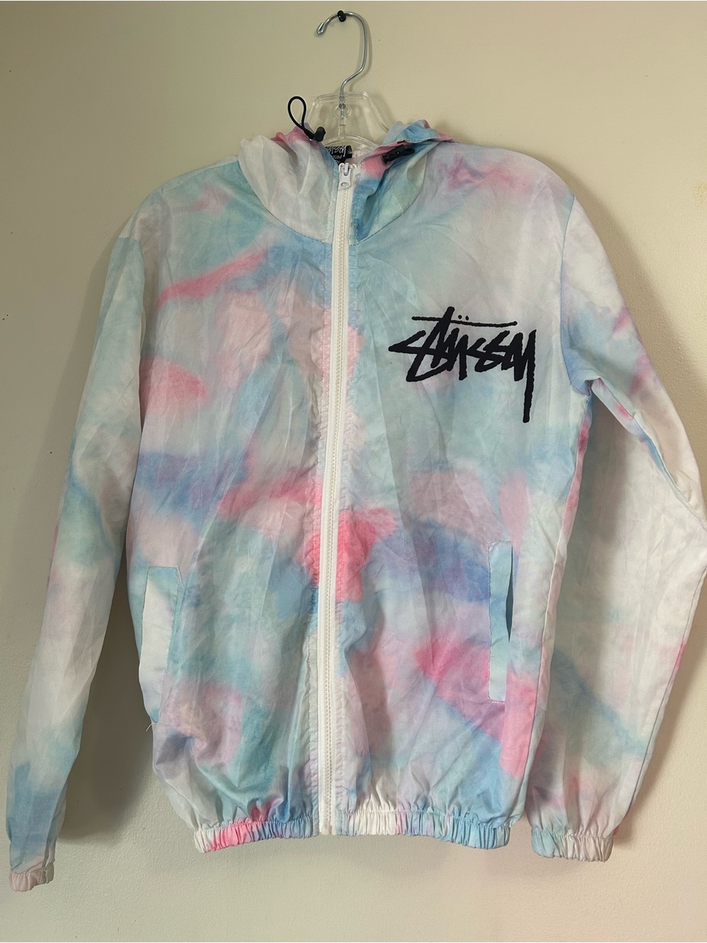 Stüssy Pastel Cotton Candy Tie-Dye Hooded Windbreaker Jacket - Size M Good Cond.